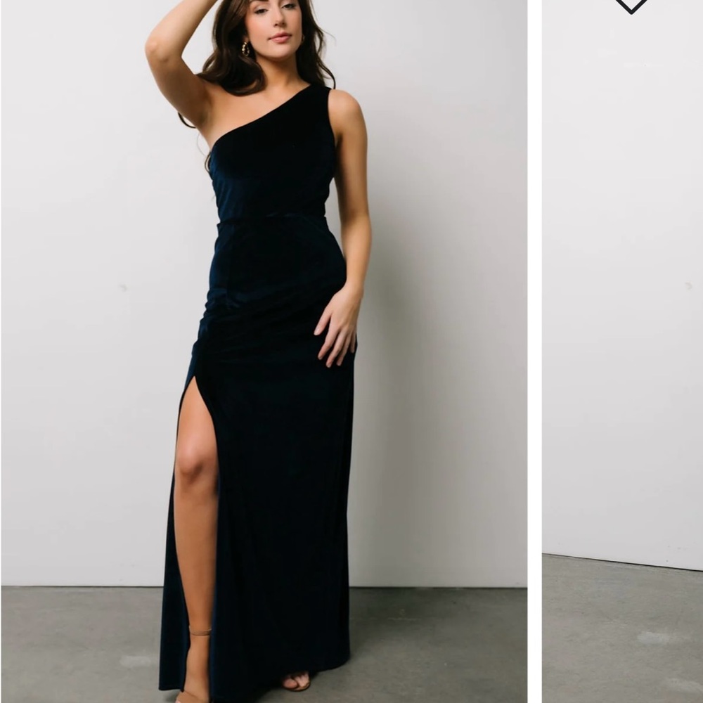Baltic Born Navy Off The Shoulder Velvet Dress